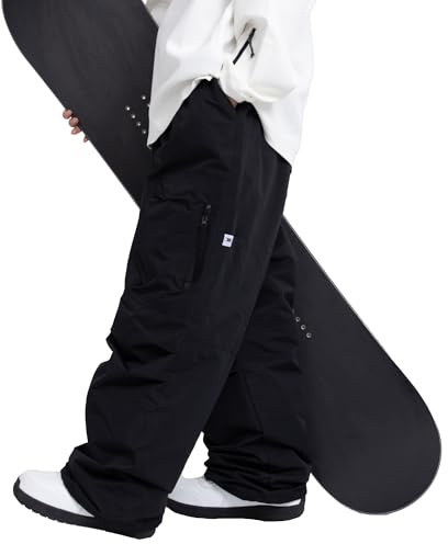 SNOWVERB Isolierte Skihose für Damen und Herren, wasserdicht, Cargo-Schneehose, Snowboardhose, Outdoor-Wanderhose für Wintersport, Größe L, Schwarz