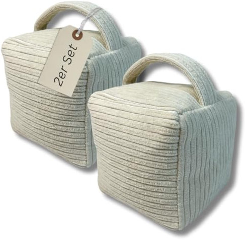 Türstopper sack 1,6KG beige in Cord | mit Griff | waschbarer Bezug | mit Reißverschluss | schwer | modern | Boden Sand sack | sack 2er Set
