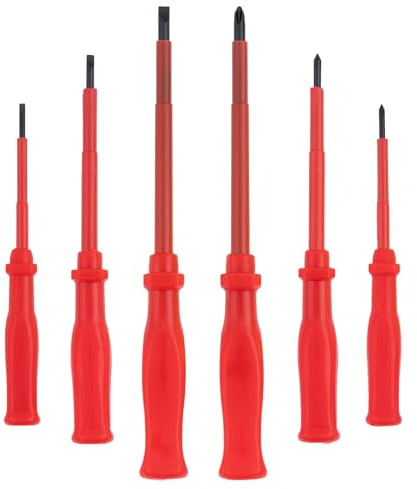 BOOMET Jeu de tournevis · 6 pièces · 3 x plats 3 x cruciformes · Jeu de tournevis · Outil de précision magnétique isolé pour les bricoleurs