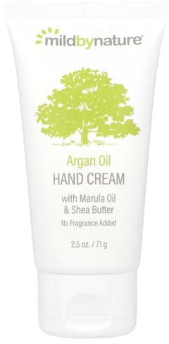 Argan Oil Hand Cream with Marula Oil & Coconut Oil plus Shea Butter, Soothing and Unscented, 2.5 oz (71 g), Mild By Nature