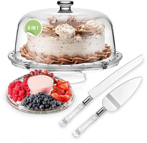 MarvellsHome - Cake Stand with Dome & Lid -Acrylic Cake Plate - Acrylic Cake Cover - Server - Trifle Bowl - Container & Dessert Stand with Charcuterie Board - Food Tray.