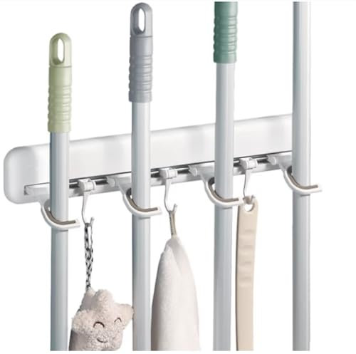 Colgador Escobas y Fregonas Gancho for fregona, Clip for fregona de baño, estante for fregona, estante for escoba, perforador gratuito, estante for fregona de pared
