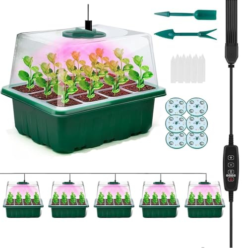 XRR Bandejas Semilleros con Lámpara Germinacion Plántulas,6 Pcs Mini Invernadero Pequeño con Temporizadores de Tiempo y Brillo Ajustable Luz para el Crecimiento y Desarrollo de Las plántulas