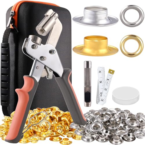 Grommet Tool Kit, 3/8 Grommet Eyelet Pliers Kit, Grommets Eyelet Plier Set,Grommet Kit,1005 PCS Grommets Pliers Set with Bag,Stainless Steel Eyelet with Grommet Pliers for Leather,Fabric,Canvas,Tarp