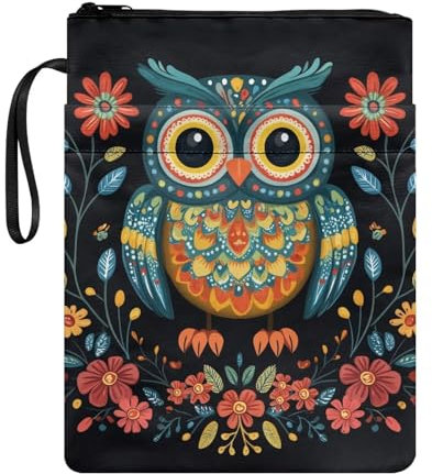 Xoenoiee Buchhülle mit Eulen- und Blumendruck, mit Reißverschluss, Buchhülle für Studenten, Lehrer, Buchtasche für Buchliebhaber, Buchschutzhüllen