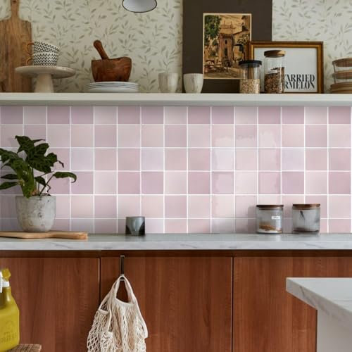 COMSTICKC Más Grueso Azulejos Adhesivos 3D Rosa, 2,5 mm de Grosor, 10 Piezas, Azulejos Autoadhesivos 3D de Vinilo, Paneles de Pared 3D para Salpicadero en Cocina y Baño, Impermeables, 30.5 x 30.5 cm