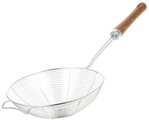 Gatuida Stainless Steel Mesh Drain Wooden Handle for Kitchen Mesh Strainer and Skimmer Spoon for Grease Straining