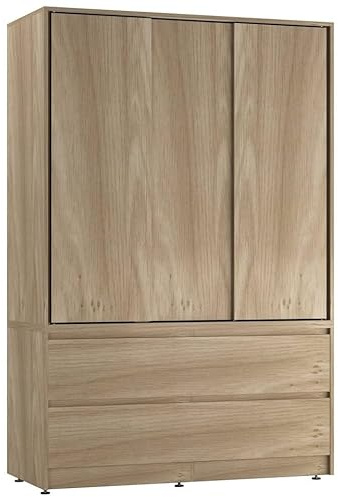 URBNLIVING Sliding Door Wardrobe with 4 Drawers & Hanging Rail, Freestanding Bedroom Closet Organizer, Durable Space-Saving Storage Cupboard, Modern MDF Flat Pack Furniture