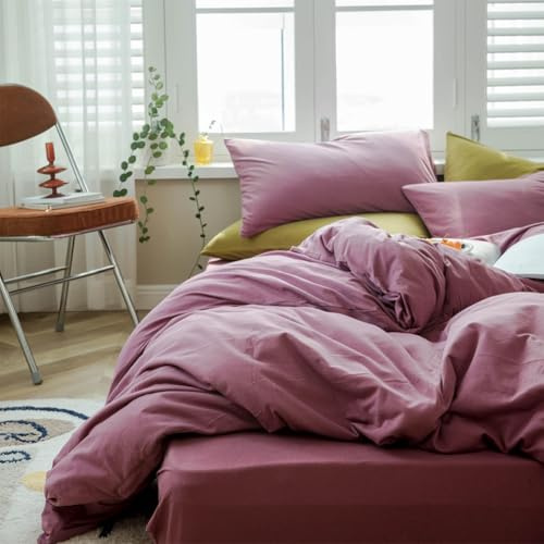 Juego de Funda de edredón de 3 Piezas, Color Malva pálido, tamaño matrimonial, Color Malva pálido, Juego de Ropa de Cama de Lujo de algodón Suave de Punto Jersey con 2 Fundas de Almohada, Juego de