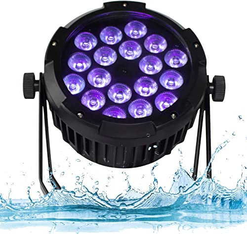 SHEHDS Lumières LED étanches d'extérieur 18 x 18 W pour lavage de scène, contrôle DMX, lumière stroboscopique, lumière DJ, lumière de fête pour Noël, mariage, spectacle, concert, église