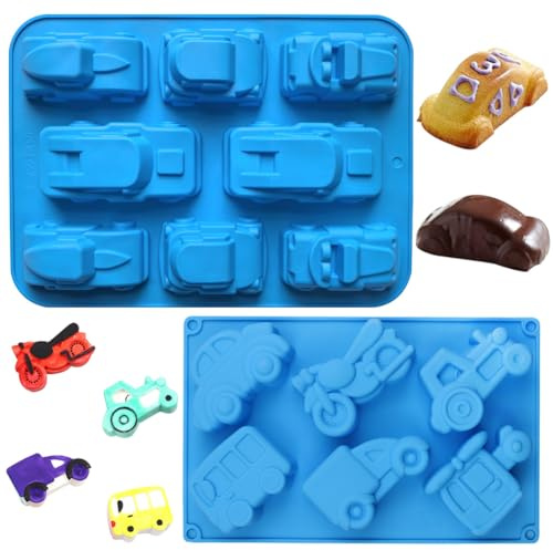 MEZHEN Moules en Silicone Voitures Moulle Silicone Tracteur Moules à Gâteaux 3D Moules à Pâtisserie Moule de Cuisson Chocolats Maison Pralines Gaufres Savon Noël 2 Pièces