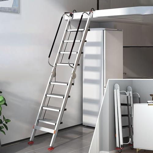 9-Step Aluminum Folding Attic Ladder - 275 cm (108 1/4) Space-Saving Escape Staircase for Attics Basements & Windows - Durable Easy Storage Solution