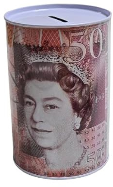 £50 Money Boxes - Bank Note Money Tin Piggy Bank, Savings Tin for Kids, Compact Cash Tin with Note & Coin Slot Opening, Multicolour Coin Bank, Ideal Money Saving Jar for Adults & Juniors (LARGE)