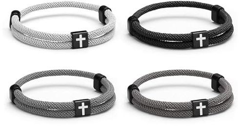 Calkkrer 4 Stück Herren Lederarmband, Verstellbares Geflochtenes Kreuz Armband, Christliches Armband Für Männer, Jesus Schmuck, Mode Armband, Geschenkideen Für Männer