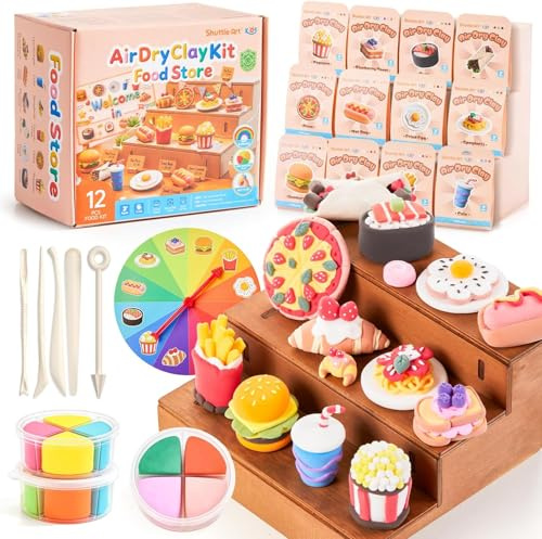 Shuttle Art Air Dry Clay for Kids - Food Store, 21 PCS Modeling Clay Kit with Sculpting Tools and Tutorials, Safe & Non-Sticky, Craft Gifts for Boys & Girls