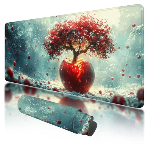 Tappetino per Mouse XXL 800 x 300 x 3 mm, Tappetino Mouse Colorato, Grande Mousepad Mela con Base in Gomma Antiscivolo, Lavabile Tappeto Scrivania da Gioco, Migliorare Precisione e Velocità, D-46