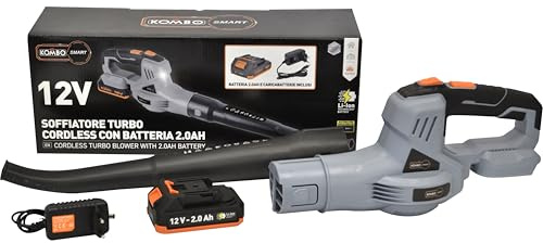 KOMBO Smart Souffleur 12 V avec batterie 2,0 Ah, double vitesse ECO/TURBO, ergonomique et compact, avec batterie et chargeur inclus
