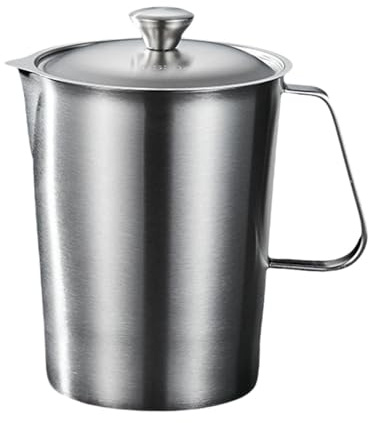 Vaso Medidor Acero Inoxidable Taza Medidora Recipiente con Tapa Grabado Interno Asa Segura Adecuada para Preparar Latte Arte Espresso Cocina, 2000ml