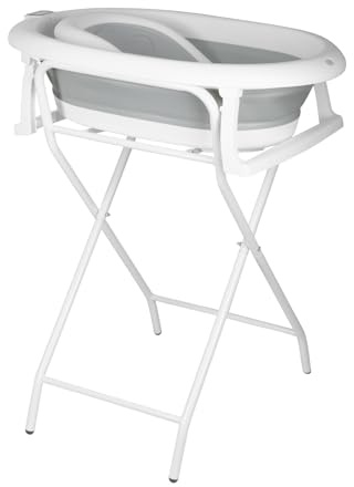 Bañera para bebés con soporte, ergonómica para bebés, con soporte, cierre compacto, organizador para padres, hasta 10 kg, estilo 1, 85 x 47 x 85 cm, gris