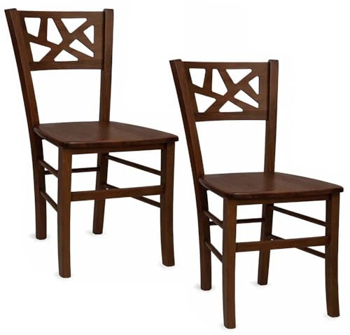 OKAFFAREFATTO MADDALONI Sillas de comedor Sissy juego de 2 en madera de nogal oscuro con asiento de madera maciza