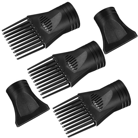 TOVINANNA 5 Pezzi Accessorio per Asciugacapelli Nero in Plastico Beccuccio da 4 a 4,6 Cm, Pettine Lisciante per Chioma, per Parrucchieri e Viaggi
