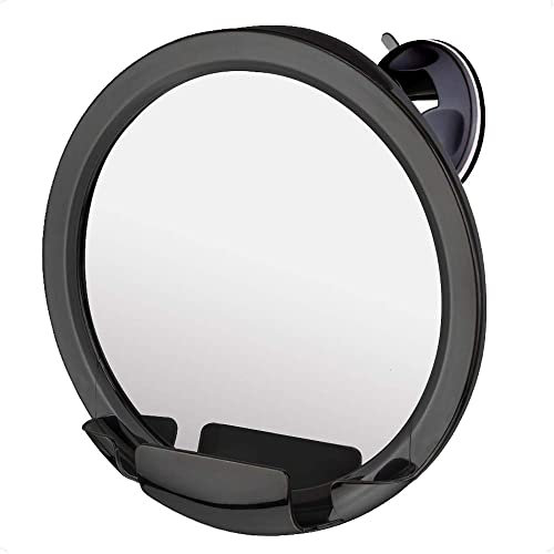 MIRRORVANA Fogless Shower Shaving Mirror with Razor Holder and Strong Suction Cup - Anti Mist Mirror for a Fog Free Shave In Your Bathroom - 20cm (Black)