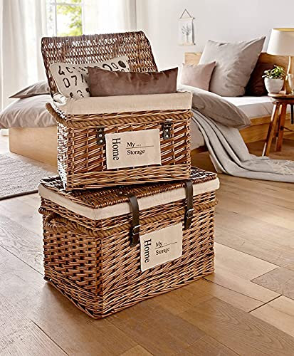 Dekoleidenschaft Lot de 2 coffres de rangement universels en osier, marron