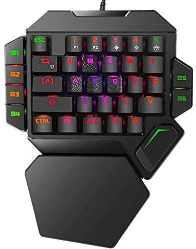 Cakce One Hand RGB Mechanical Gaming Keyboard, Colorful Backlit Wrist Rest Mechanical Keyboard Professional Wired USB One-handed Gaming Keyboard