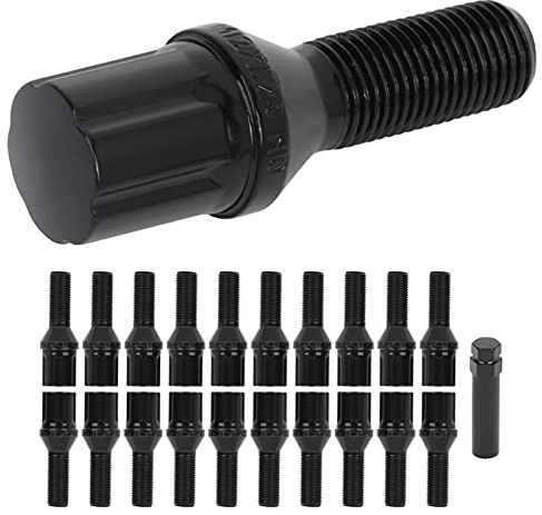 cciyu M12x1.25 Lug Bolts 20Pcs Black Wheel Lug Bolts Shank 28 mm Hex 17mm Wheel Bolts Set with 1 Key Fits for Jeep for Cherokee for Renegade for Dodge for Dart for Fiat 500X