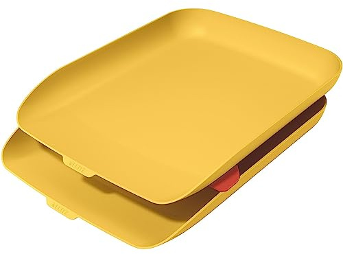 LEITZ A4 Briefkorb, 2er Set inkl. Stapelelement, Warmes Gelb, Cosy-Serie, 53581019