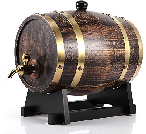 Barril de envejecimiento de roble de vino | Barril de roble americano estilo retro de 3 litros para vino tinto, brandy y whisky | Cubo de brandy con grifo y soporte | Spot negro