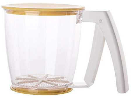 Hosuho - Tamiz de harina manual de plástico con tapas superiores e inferiores, tamiz de harina transparente de malla fina para hornear cocina