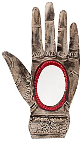 FANMEX - Fantastik - kraftvolle Hand mit Spiegel - Handwerk aus mexikanischem Weißblech (Silberkreis)