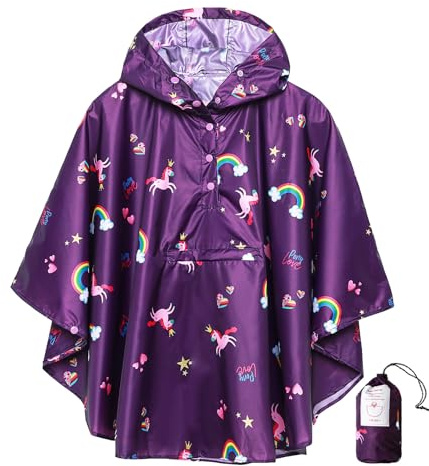 SaphiRose Lightweight Kids Rain Poncho Jacket Waterproof Outwear Rain Coat Star-Camouflage Large