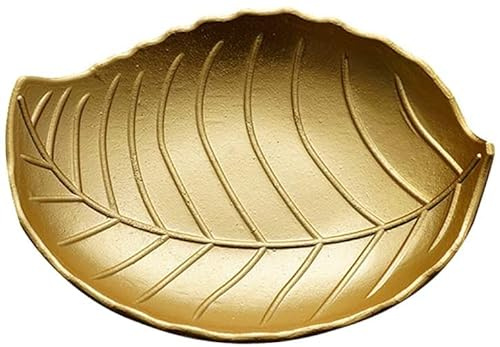 Bandeja decorativa de 30 cm, con hojas doradas, bandeja de almacenamiento multifuncional para fiestas, hogar, restaurante, A