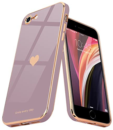 Teageo Hülle für iPhone 7/8/SE2020/2022 Frau Herzmuster, SakuraLila | Mädchen Stilvoll Galvanisierte Schutzhülle Weich TPU Phone Case