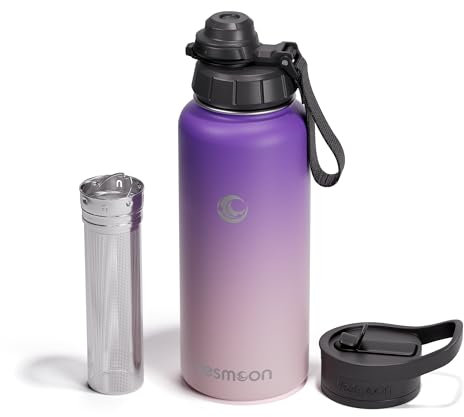 Vesmoon Vessence 32 Oz Stainless Steel Tea Infuser Bottle for Loose Leaf Tea, Water, Herbs, Fruits - Triple Layered Insulated, Leak Proof Bottle with Lid and Clip Handle - 24 Hours Hot/Cold