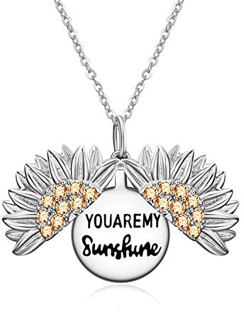 CUPENDA You are My Sunshine Halskette Sterling Silber Sunflower Medaillon Anhänger Halskette mit versteckter Botschaft Sunshine Schmuck Geschenke für Frauen Mädchen