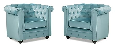 Vente-unique - Sessel mit gerader Rückenlehne 2er-Set Chesterfield - Samt - hellblau