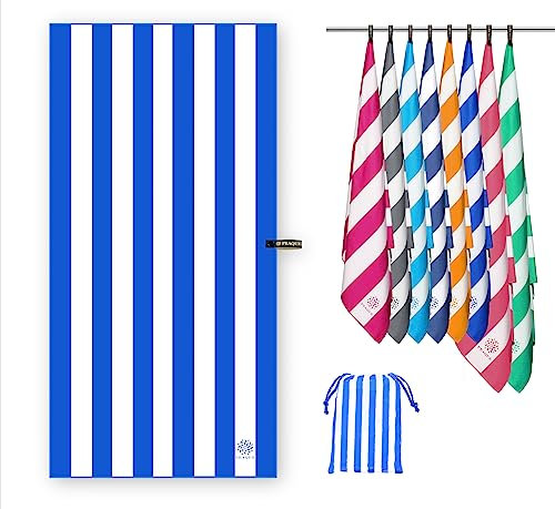PEAQUE Mikrofaser-Handtuch mit Tasche - 80x160 cm - gestreiftes Badetuch, Reisehandtuch, Microfaser Handtücher, leicht, schnelltrocknend, dünn - Royalblau/Weiß
