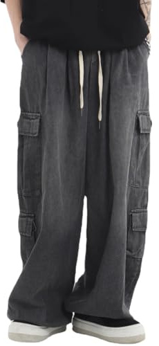 Grunge Baggy Jeans Y2K Emo Alt Cargo Byxa Fairycore Demin Cloting Estetisk Jogger Sweatpants Hiphop Tripp Streetwear, Svart, XL