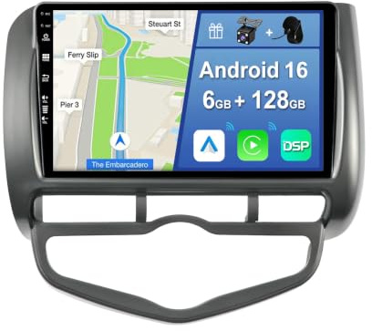 YUNTX [6GB+128GB] Android 16 Autoradio per HONDA Jazz City (2002-2007)-[Incorporato Carplay/Android Auto/DSP/GPS]-IPS 2.5D 9 Touch Screen-CAM+MIC-DAB/Mirror Link/Bluetooth 5.0/WiFi/USB/4G