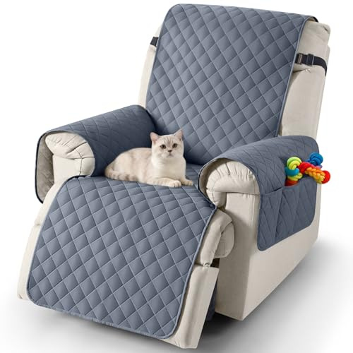 TAOCOCO Funda Sillon Relax Reclinable 1 Plaza, Funda Sofa Impermeable para Mascotas con Bolsillo, Ajustable Elástico, Fundas Sillon Relax Reclinable Antiarrays y Antimanchas(Gris Azulado, 55×231cm)