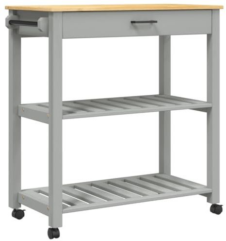 vidaXL Kitchen Trolley Rolling Cart - Solid Pine Wood in Gray/Honey Wax, Versatile Use with Storage and Wheels, 33.1x15.7x35.4 inches