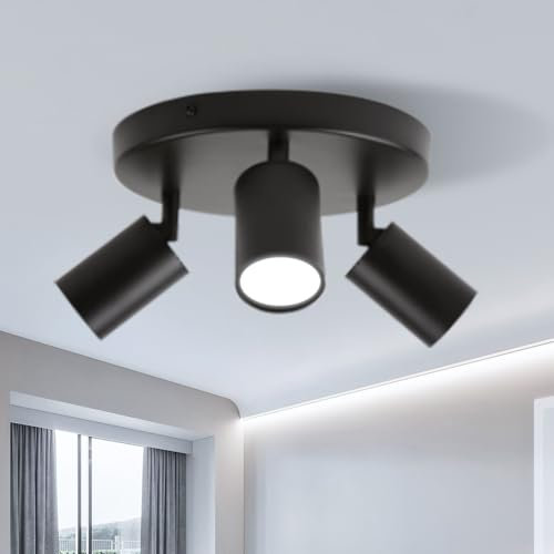 CANMEIJIA Led Ceiling Spotlights Black Ceiling spot Lights 3 Spotlight GU10 Kitchen spot Lights Swivelling 350° Suitable for Kitchen/Hallway (not Bulb)