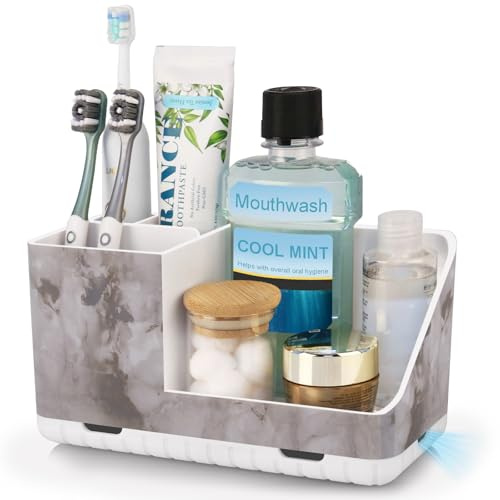 Zahnbürstenhalter für Badezimmer Organizer, Elektrische Zahnbürste Halterung mit Abflussloch, Abnehmbarer Zahnbürsten Organizer für Badezimmer, Küche und Familie (White Marble Grain)