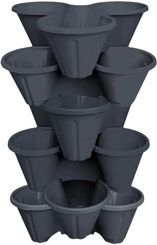 Muddy Hands 6 x Strawberry Planter Trio Stacking Stackable Outdoor Garden Flower Herb Plastic Plant Pot (Grey)