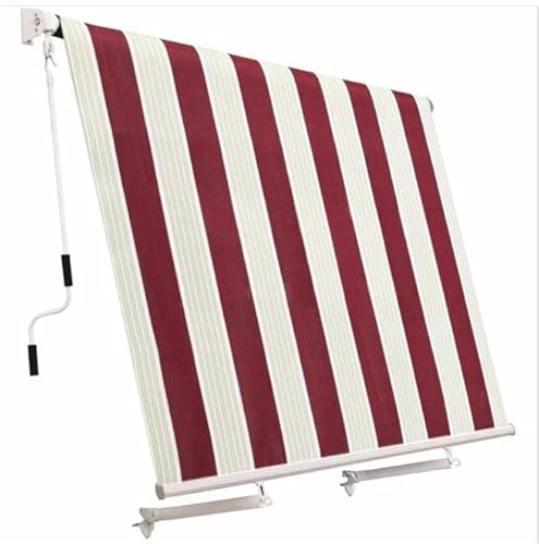 Tenda da Sole a Caduta Avvolgibile per Balcone Senza Cassonetto con Mantovana e Braccetti Tessuto Poliestere impermeabile 280 g/m² installazione Parete o Soffitto (BORDEAUX/BIANCO RIGATO, 250X250cm)
