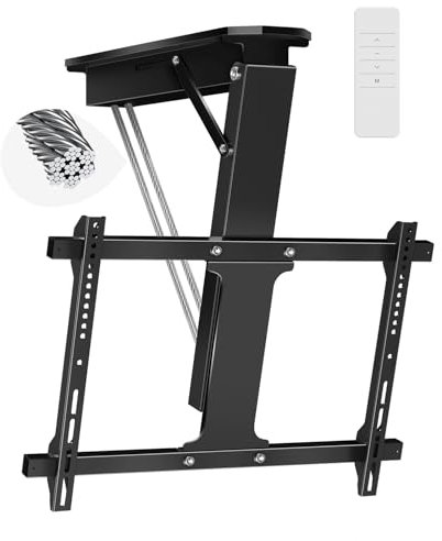 Electric Ceiling TV Mount with Remote, Motorized Ceiling Mount TV Bracket Flip Down for 32 to 71 inch Flat Curved Screen Mount Drop Down for Flat Pitched Roof Indoor Outdoor(Black)