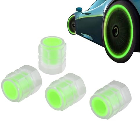 4*Cappucci valvola pneumatici fluorescenti - Cappucci valvola pneumatici luminosi Gomma | Cappucci stelo valvola Valvola pneumatici auto Tappo valvola aria Pneumatico Auto Moto Parti di vestizione Leg